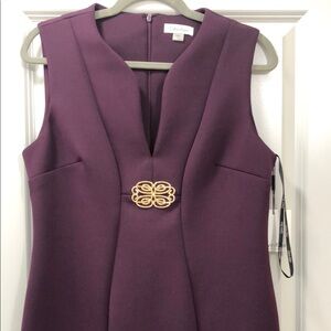 Calvin Klein Purple Sheath Midi Dress with Plunge Neckline